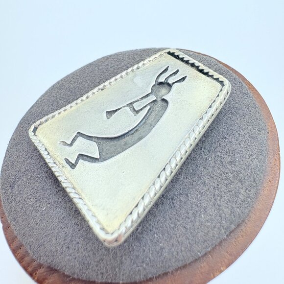 VTG Solid Sterling Silver 925 Kokopelli Trapezoid Brooch Size 1" Length - Picture 2 of 9
